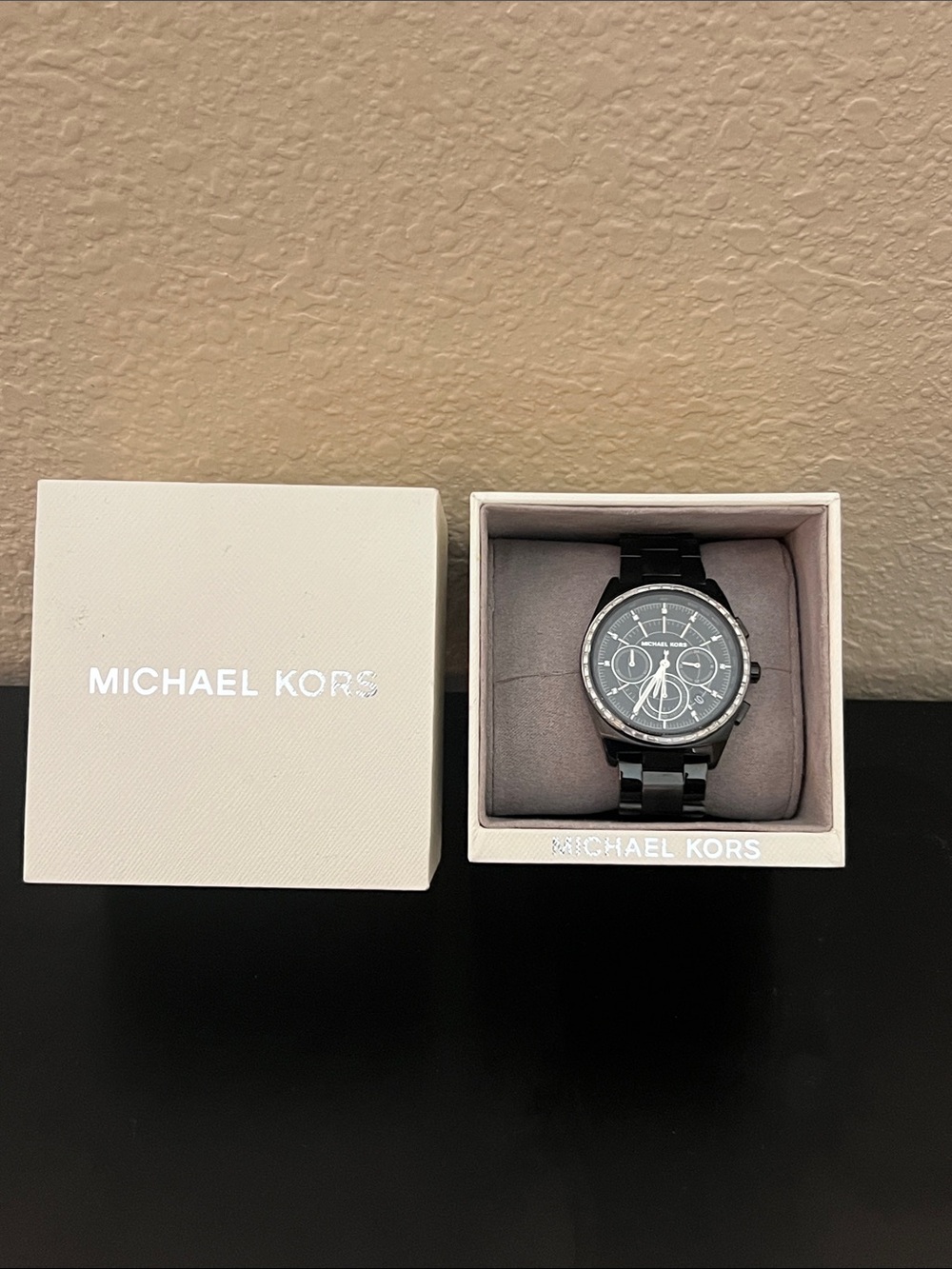 Michael Kors Black Women’s Chronograph Bracelet Watch with Silver Accents